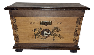 Antique Handmade German Lidded Chest in Stained and Colored Maple Wood, 1910