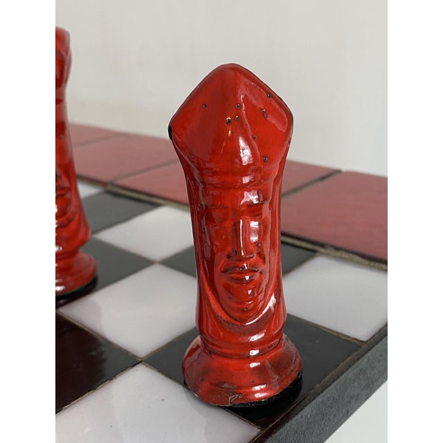 Chess Coffee Table with Wrought Iron and Ceramic Board, Ceramic Game Pieces, 1960s For Sale - Image 6 of 18
