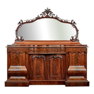 High Victorian Flame-Shaped Mahogany Sideboard with Mirror, 1860s For Sale