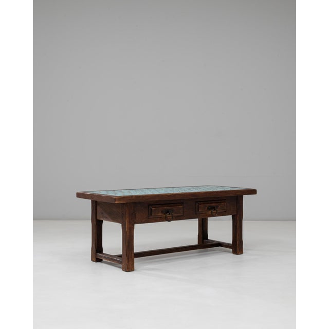 1970s 1970s French Wooden Coffee Table With Turquoise Tiled Top For Sale - Image 5 of 18