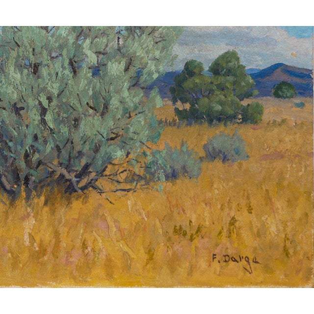 Fred Darge Green, Yellow, and Blue Abstract Impressionist Western Desert Landscape, Mid-20th Century For Sale - Image 9 of 12