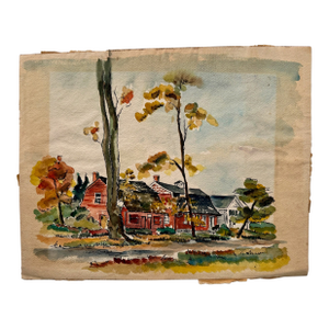 Henry Emil Salloch Original Watercolor on Paper Farm House During Autumn, 1941.