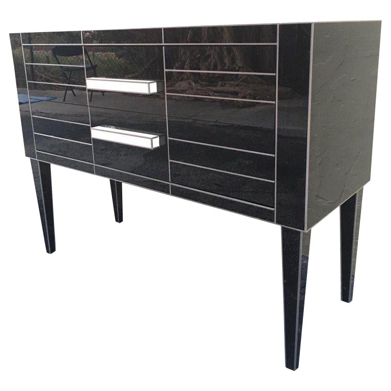 New Chest Of Drawers In Black Mirror And Aluminium With White