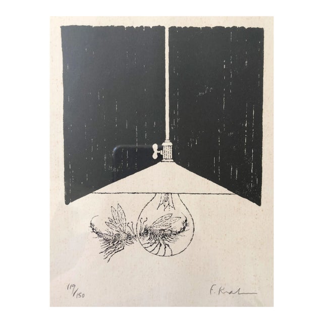 Lightbulb Love Bug Etching, Framed For Sale