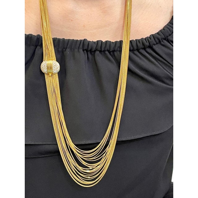 Gucci 18 Karat Gold Multi Strand Long Lariat Necklace Diamond Clasp For Sale - Image 11 of 18