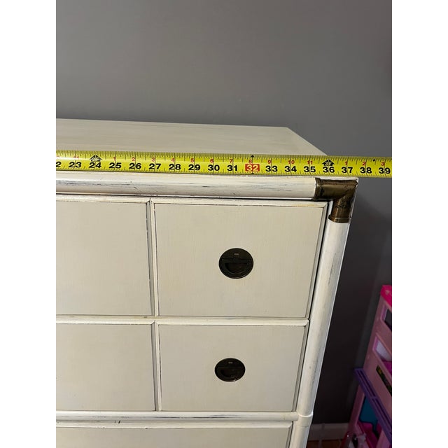 Off-white 1970s Drexel Heritage Accolade Highboy Campaign Dresser For Sale - Image 8 of 13