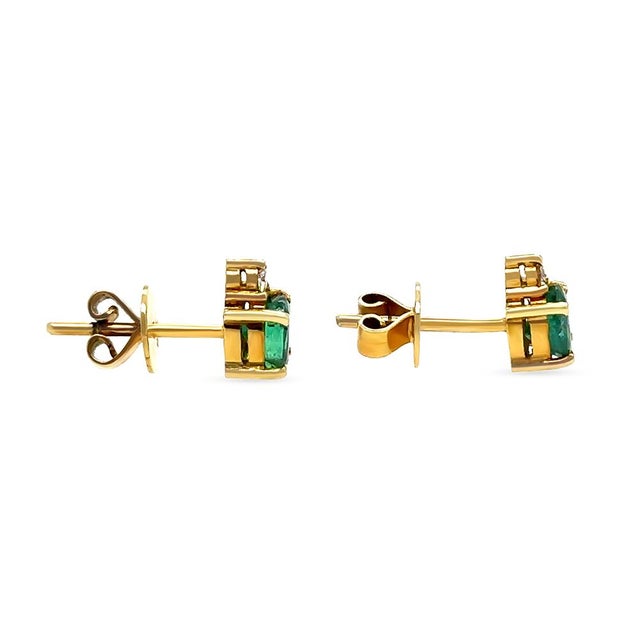 18ct Yellow Gold Emerald & Diamond Stud Earrings 1.06ct 2.41g, A Pair For Sale - Image 6 of 10
