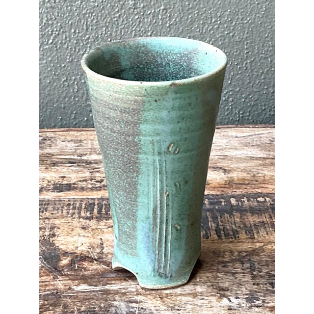 Vintage Studio Pottery Green Vase For Sale In West Palm - Image 6 of 13