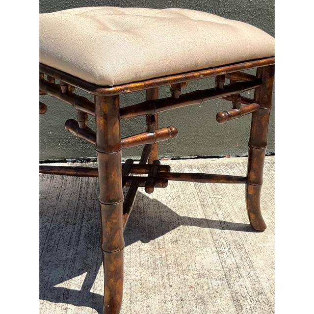 Wood Vintage Faux Bamboo Wood Low Stool For Sale - Image 7 of 12