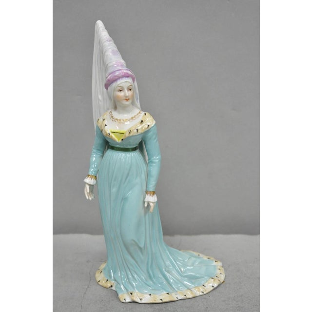 Antique Carl Thieme Potschappel German Dresden Porcelain Blue Medieval Lady Figurine. Circa Early 20th Century....