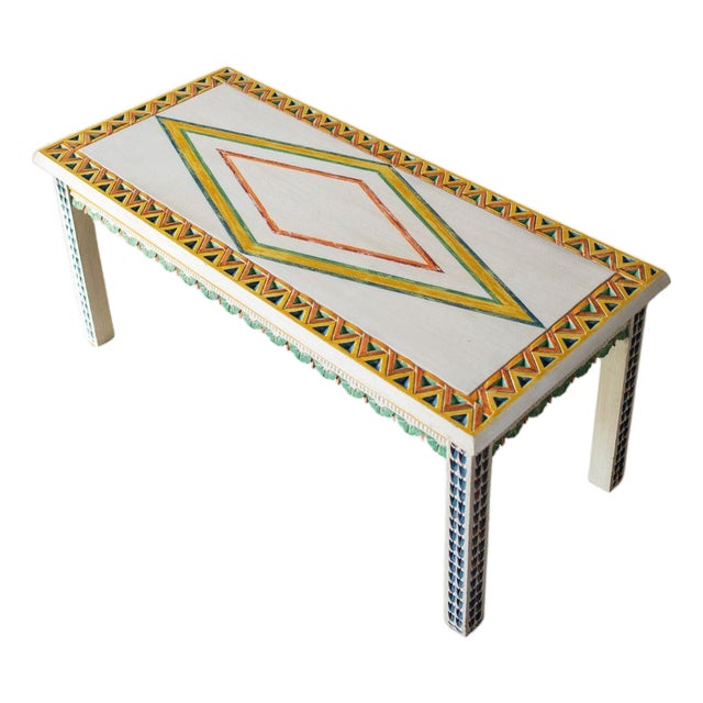 Vintage Hand Carved and Painted Scandinavian Style Coffee Table For Sale