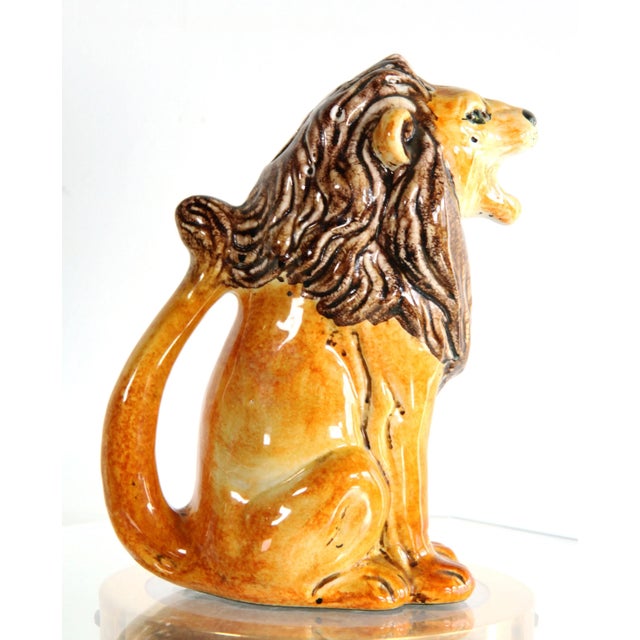 Ceramic Vintage Mid Century Italian Ceramic Lion Pitcher For Sale - Image 7 of 9