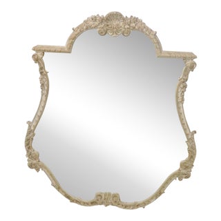 French Style Distressed Cream Shell Motif Painted Mirror For Sale