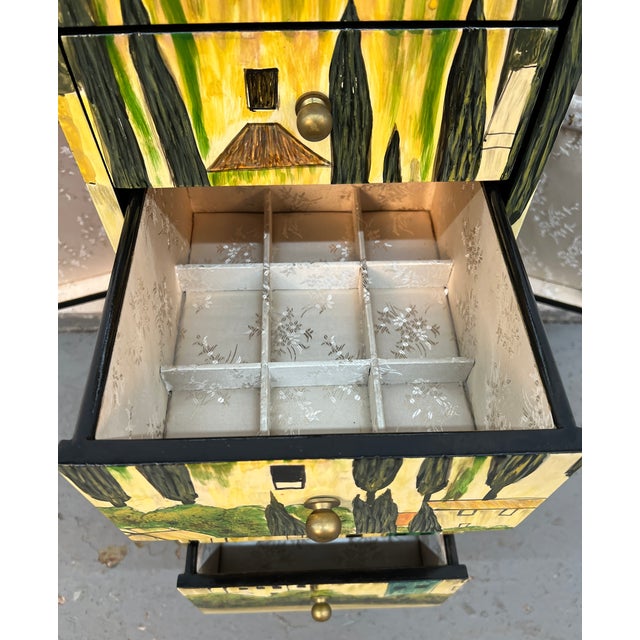 Vintage Hand-Painted Tuscan-Style Jewelry Tower Cabinet For Sale - Image 11 of 14
