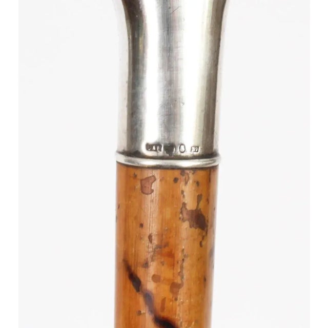 Metal Antique Continetal Silver and Ebonized Walking Cane Stick For Sale - Image 7 of 9