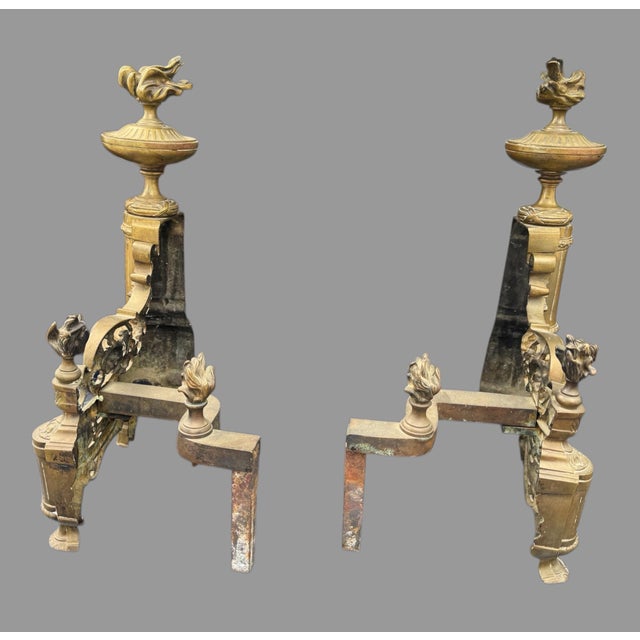 Late 19th Century Pair of Antique French Victorian Ornate Cast Metal Fireplace Chenet Andirons For Sale - Image 5 of 8