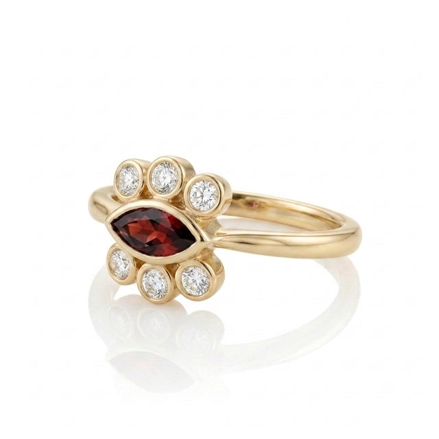 Dainty Garnet Marquise Ring | Deep Red Gemstone Engagement Ring, | January Birthstone Gift Us 7 For Sale - Image 4 of 4