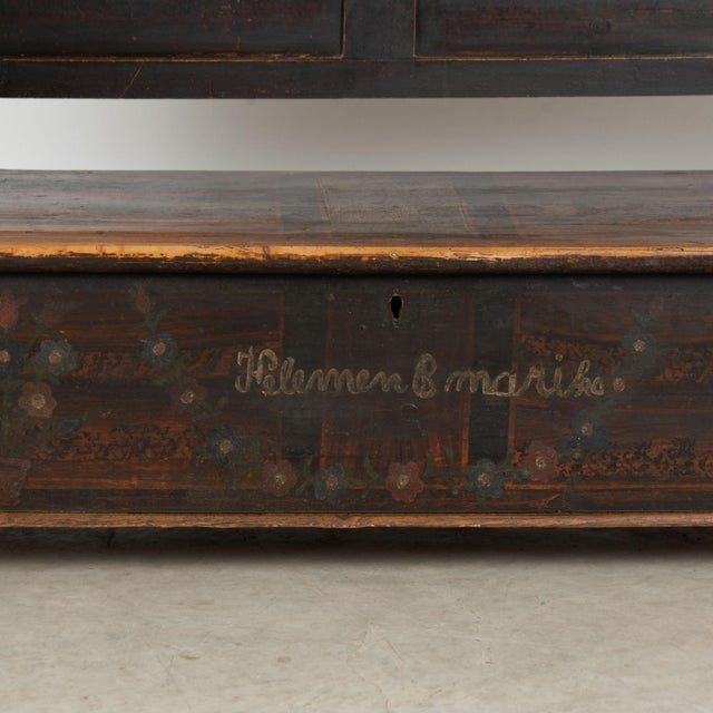 Wood Original Hand-Painted Hungarian Pine Folk Art Storage Bench Circa 1890-1920 For Sale - Image 7 of 13