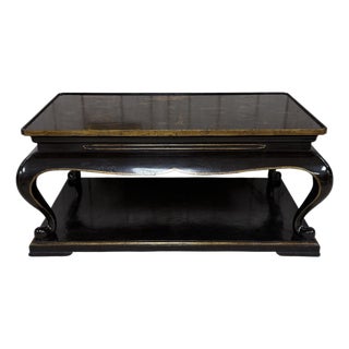 1990s Two-Tier Black Lacquer Chinoiserie Coffee Table - Style of Rose Tarlow For Sale