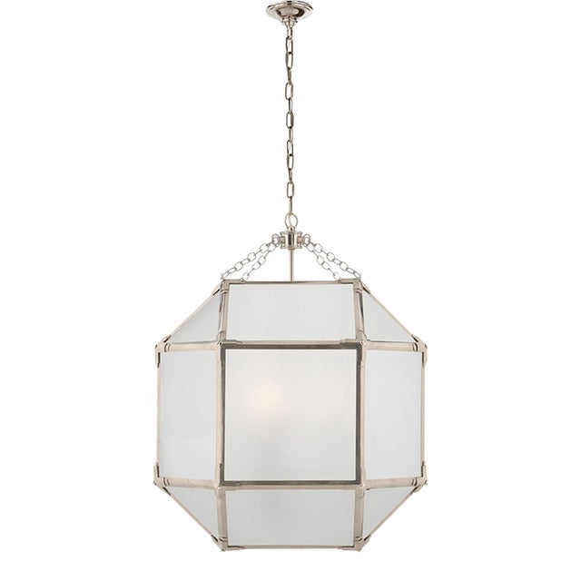 Suzanne Kasler for Visual Comfort Signature Morris Medium Lantern in Polished Nickel with Frosted Glass For Sale