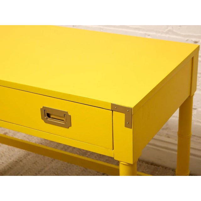 Yellow Vintage Hollywood Regency Yellow Campaign Writing Desk For Sale - Image 8 of 11