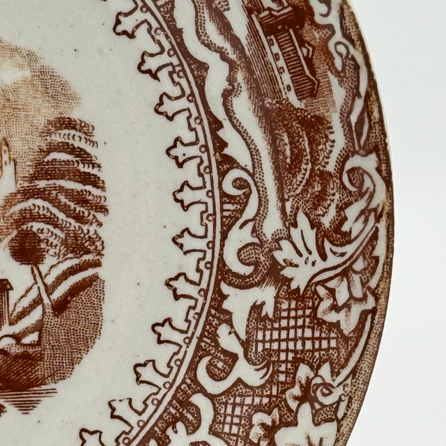 Farmhouse Antique Brown Transferware Saucer / Bread Plate – 5.75”, Country Landscape Scene For Sale - Image 3 of 5