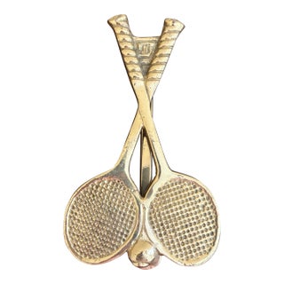 Vintage Cast Brass Double Tennis Racket Door Knocker For Sale