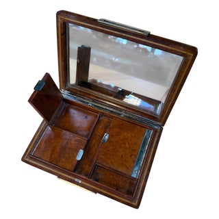 Vintage Italian Burlwood Travel Vanity Box With Mirror For Sale