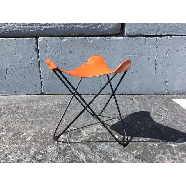 Orange Early 21st Century Black Iron & Cognac Saddle Leather Stool For Sale - Image 8 of 13