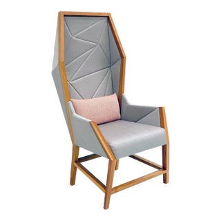 Bias Hooded Lounge Chair, Faceted Wingback Inspired by Louis XV Sentry For Sale