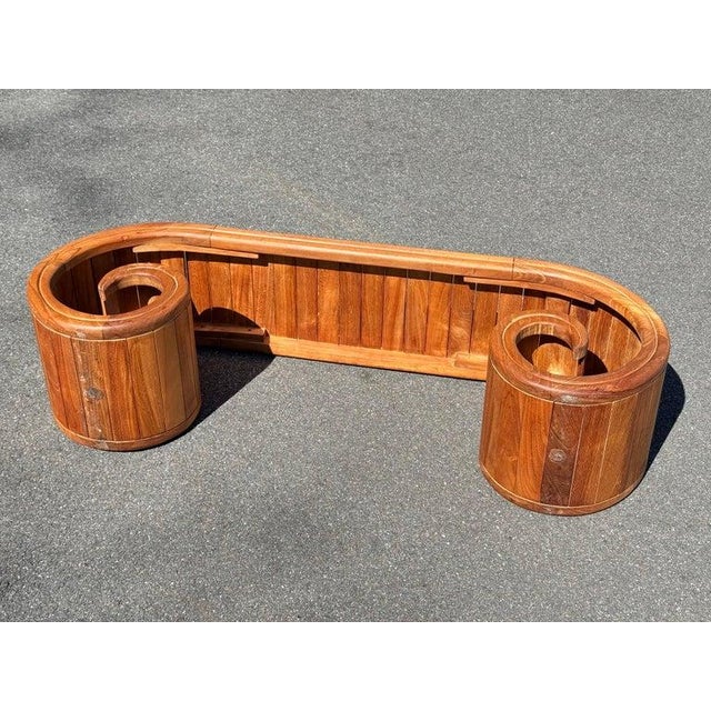 Wood Teak Scroll Waterfall Bench For Sale - Image 7 of 18
