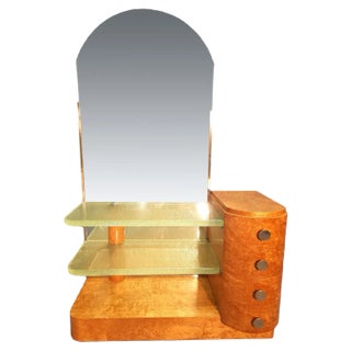 Light Wood Dressing Table with Glass Tiles, 1940s For Sale