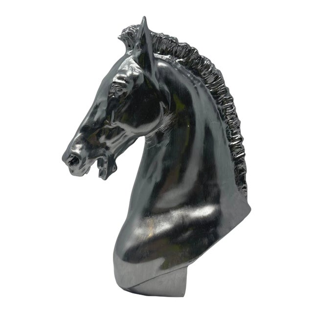 Chrome Mirror Hand-Painted Bust Sculpture of Horse For Sale