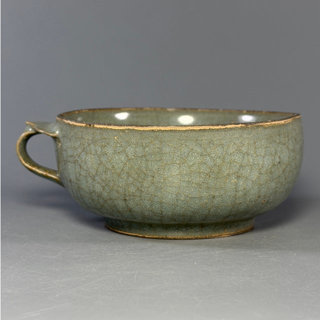 Antique Chinese Longquan Celadon Crackle Glaze Handled Cup For Sale - Image 6 of 9