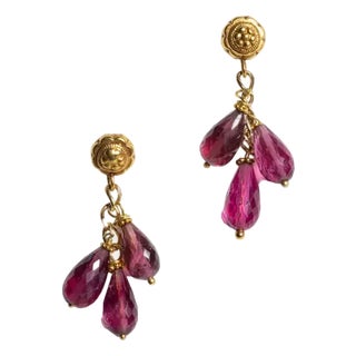 1990s 22K Gold Drop Earrings with Pink Tourmaline Briolettes, Pair For Sale