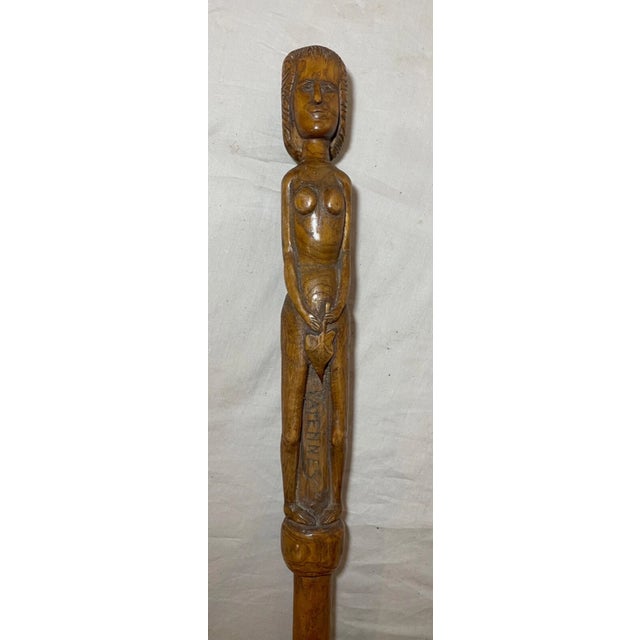 Vintage 1940 French World War 2 Pow Nude Eve Hand Carved Walking Stick Cane For Sale - Image 13 of 17