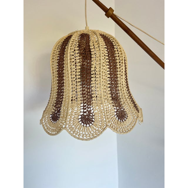 Mid-Century Modern Mid-Century Modern Teak and Sisal Swing-Arm Wall Lamp, 1960s For Sale - Image 3 of 9