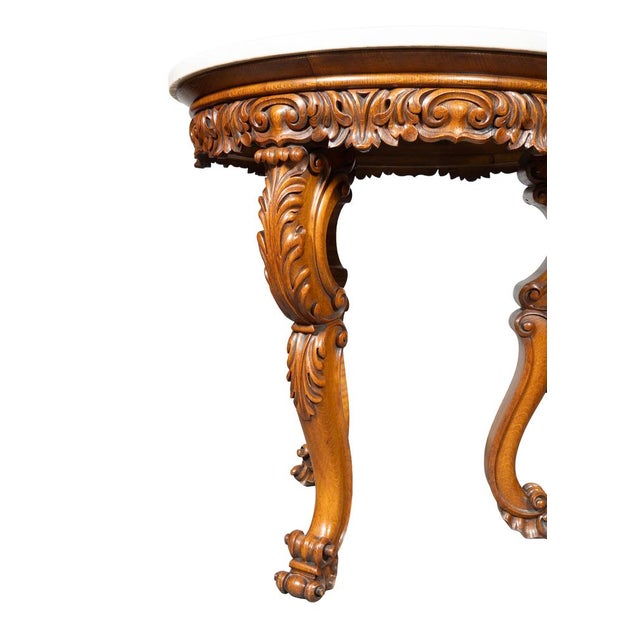 Victorian Victorian Oak and Inlaid Marble Center Table For Sale - Image 3 of 8