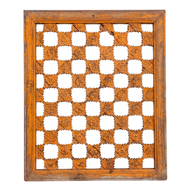 Antique Orange Painted Window For Sale