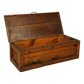 Antique Large Primitive Farmhouse Pine Storage Tool Chest For Sale