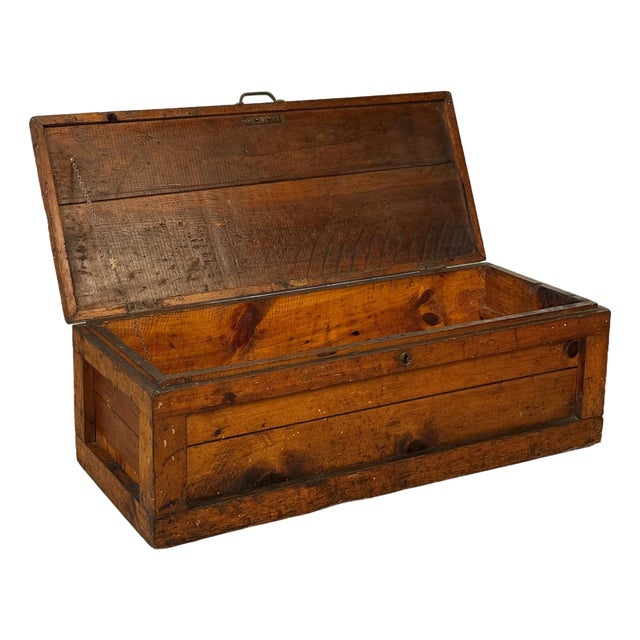 Antique Large Primitive Farmhouse Pine Storage Tool Chest For Sale