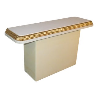Regency Console Table with Ivory and Gold Lacquer Finish in the style of Alain Delon for Maison Jansen, France, 1970s For Sale