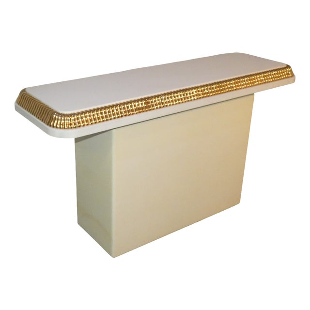 Regency Console Table with Ivory and Gold Lacquer Finish in the style of Alain Delon for Maison Jansen, France, 1970s For Sale