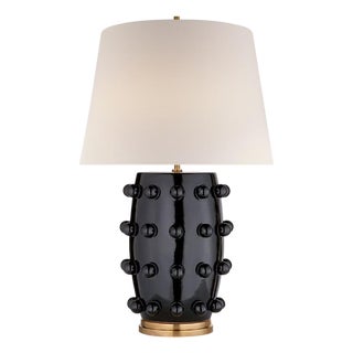 Kelly Wearstler by Visual Comfort Signature Linden Medium Cordless Table Lamp in Black with Linen Shade For Sale