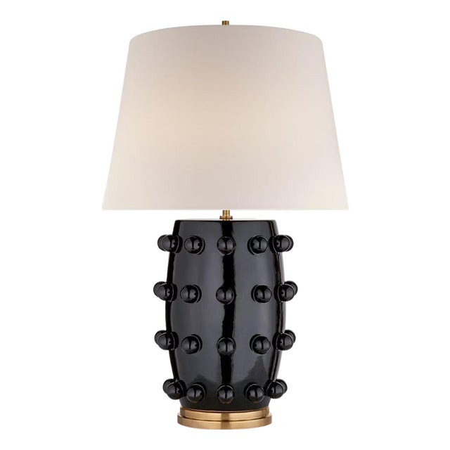 Kelly Wearstler by Visual Comfort Signature Linden Medium Cordless Table Lamp in Black with Linen Shade For Sale