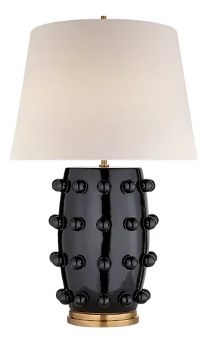 Kelly Wearstler by Visual Comfort Signature Linden Medium Cordless Table Lamp in Black with Linen Shade