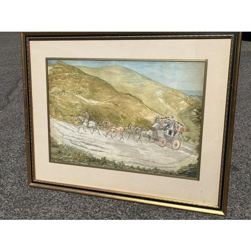 Folkestone & Canterbury Quicksilver Coach, Watercolor, Framed For Sale - Image 9 of 12