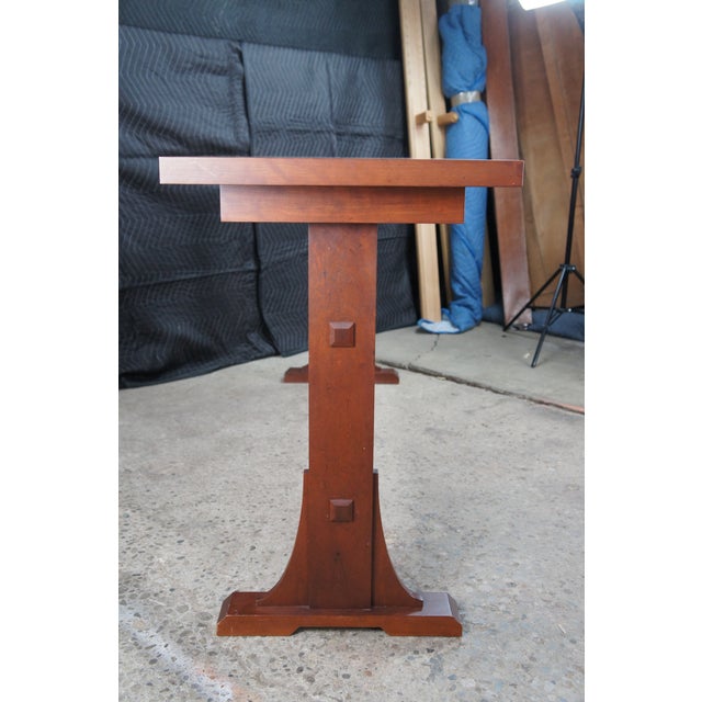 Late 20th Century Mission Arts & Crafts Leaded Stained Glass Cherry Console Hall Sofa Table 72" For Sale - Image 13 of 14