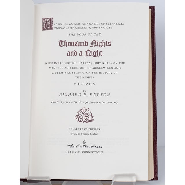 English 1994 Easton Press "A Thousand Nights and a Night" by Richard Burton All in Excellent Condition Complete 17 Volume Leather Bound Set For Sale - Image 3 of 5