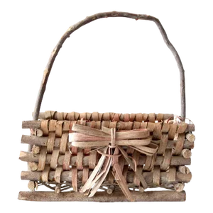 Vintage Adirondack Style Twig Basket With Bow
